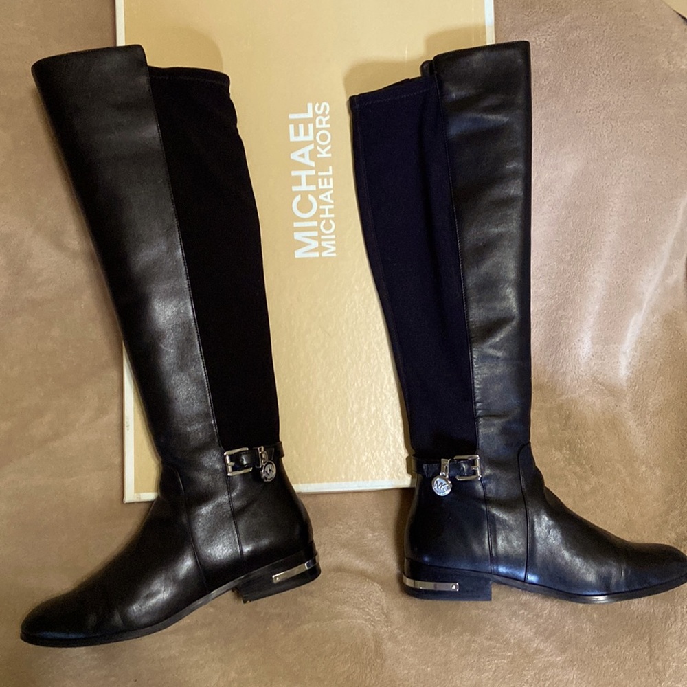 MICHAEL KORS Black Leather Elastic Back Tall Riding Boots Sz 7.5